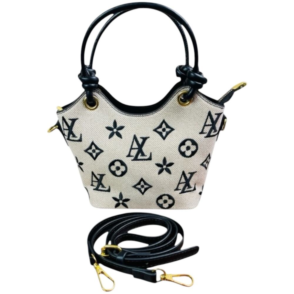 Designer Beige and Black Monogram Canvas Crossbody Bag - Picture 7 of 13